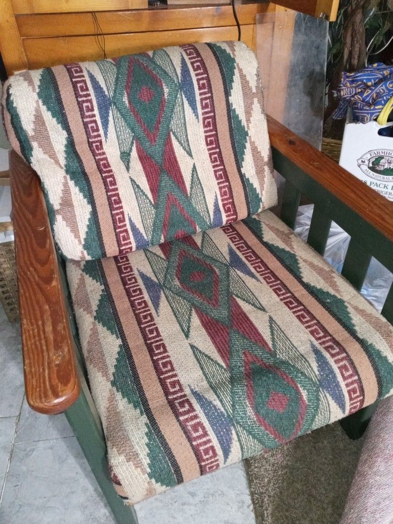 Aztec Style Wooden Chair With Comfortable Cushions