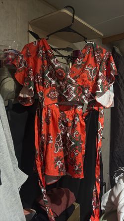 Boho Orange/Red Paisley Romper Set.
