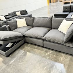 Dark Gray Sofa w/ Storage Ottoman