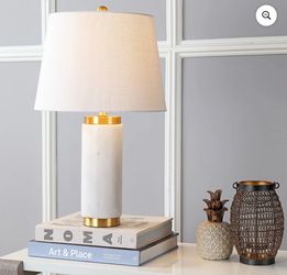 JONATHAN Y Adams 23" Marble LED Table Lamp, White/Brass,