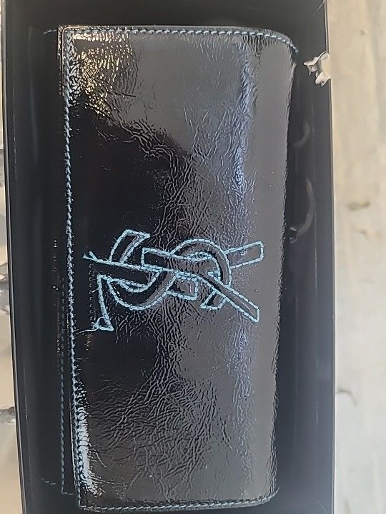 Rare Ysl Blue Patent Leather Wallet