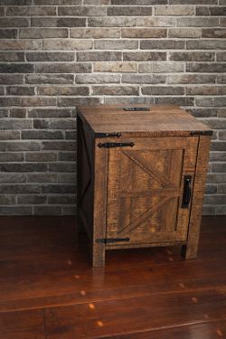 Farmhouse Wood Nightstand with Charging Station, End Table, Side Table