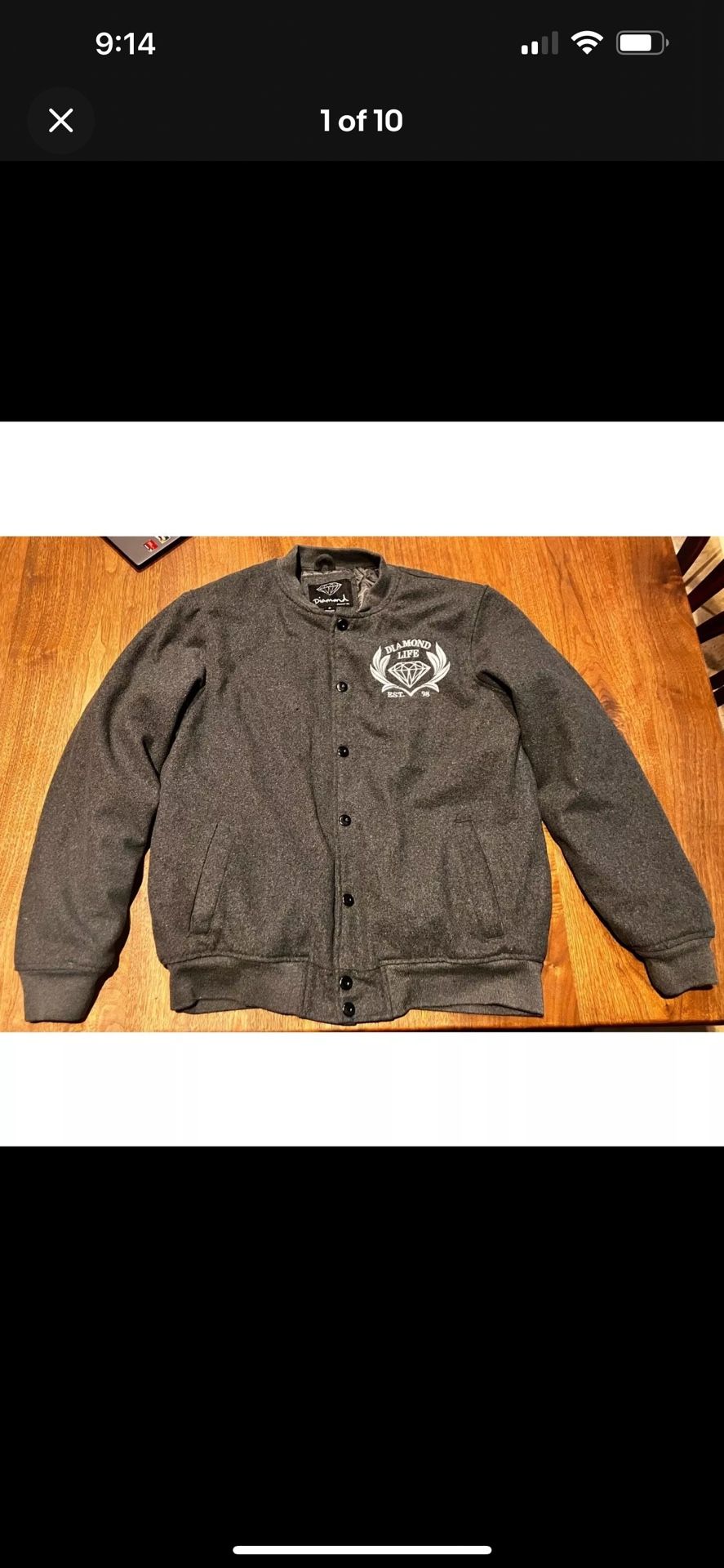 Mens Diamond Supply Co. Gray Grey Medium Bomber Jacket Dimond Life Est. 98