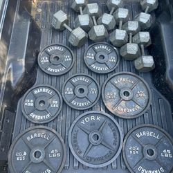 HEAVY STEEL HEX DUMBBELLS  (PAIRS OF)  :  50s   55s   70s   75s   80s   85s   90s  95s  100s   120s  = $1.30 LB.  / & \  45 LB. OLYMPIC  CADDY PLATES 