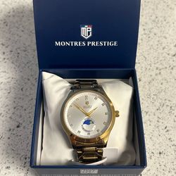 New Montres Prestige Men’s Gold & Silver Quartz Watch w/ Box