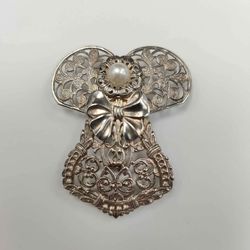 Jane Davis 1986 AOL Guardian Angel Filigree and Pearl Brooch