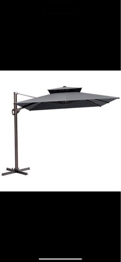 12 ft. x 9 ft. Aluminum Cantilever Patio Umbrella in Dark Gray Double Top Outdoor Offset Umbrella with Cross Stand!!