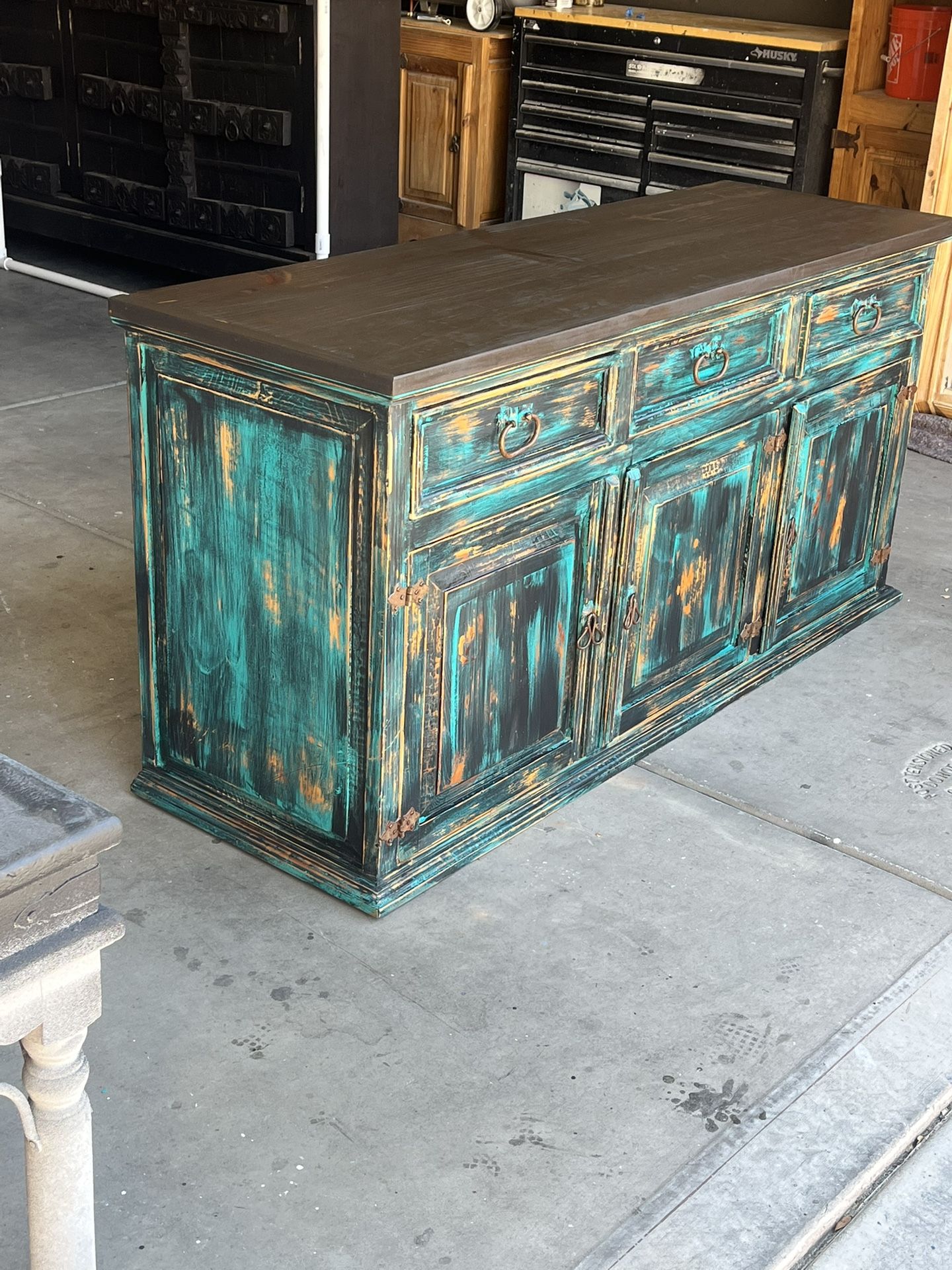 RUSTIC FARMHOUSE MULTI COLORED CONSOLE, CREDENZA, BUFFET OR ENTRY PIECE
