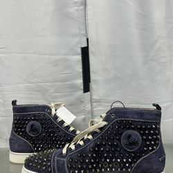 Christian Louboutin Blue Leather Louis Junior Spike Sneakers Size