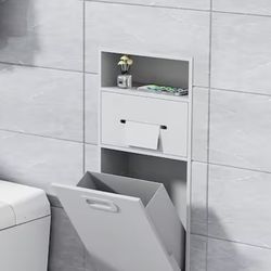 12 in. W x 26 in. H x 5.5 in. D Recessed Toilet Paper Holder Shower Niche, Built-in Trash Can Rack in White