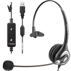 Wantek Wired USB Headset, Stereo Headphones with Noise-Cancelling Microphone, USB, In-Line Controls, PC/Mac/Laptop, Black(WK600 USB)