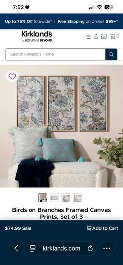 Birds on Branches Framed Canvas Prints, Set of 3