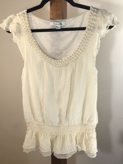 Forever 21 Pearl Embellished Cinched Waist Blouse 
