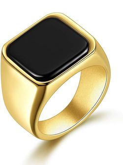 Solid Stainless Steel Mens Signet Ring Black Onyx Sizes 7-13