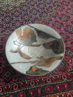 Vintage mid-century India enameled brass bowl