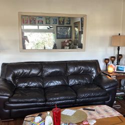 Large Leather Coach And Chair 