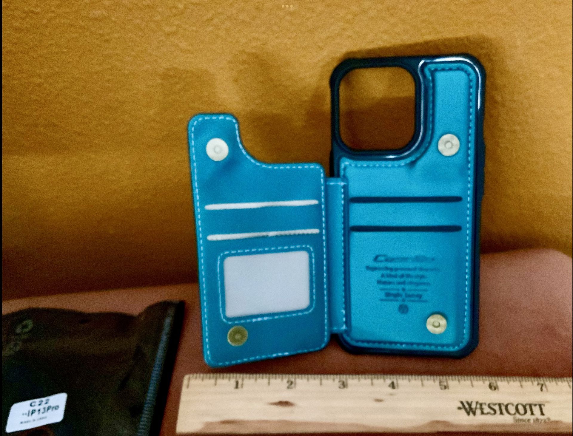 PHONE CASE + WALLET FITS 13 PRO, SHINY BLUE