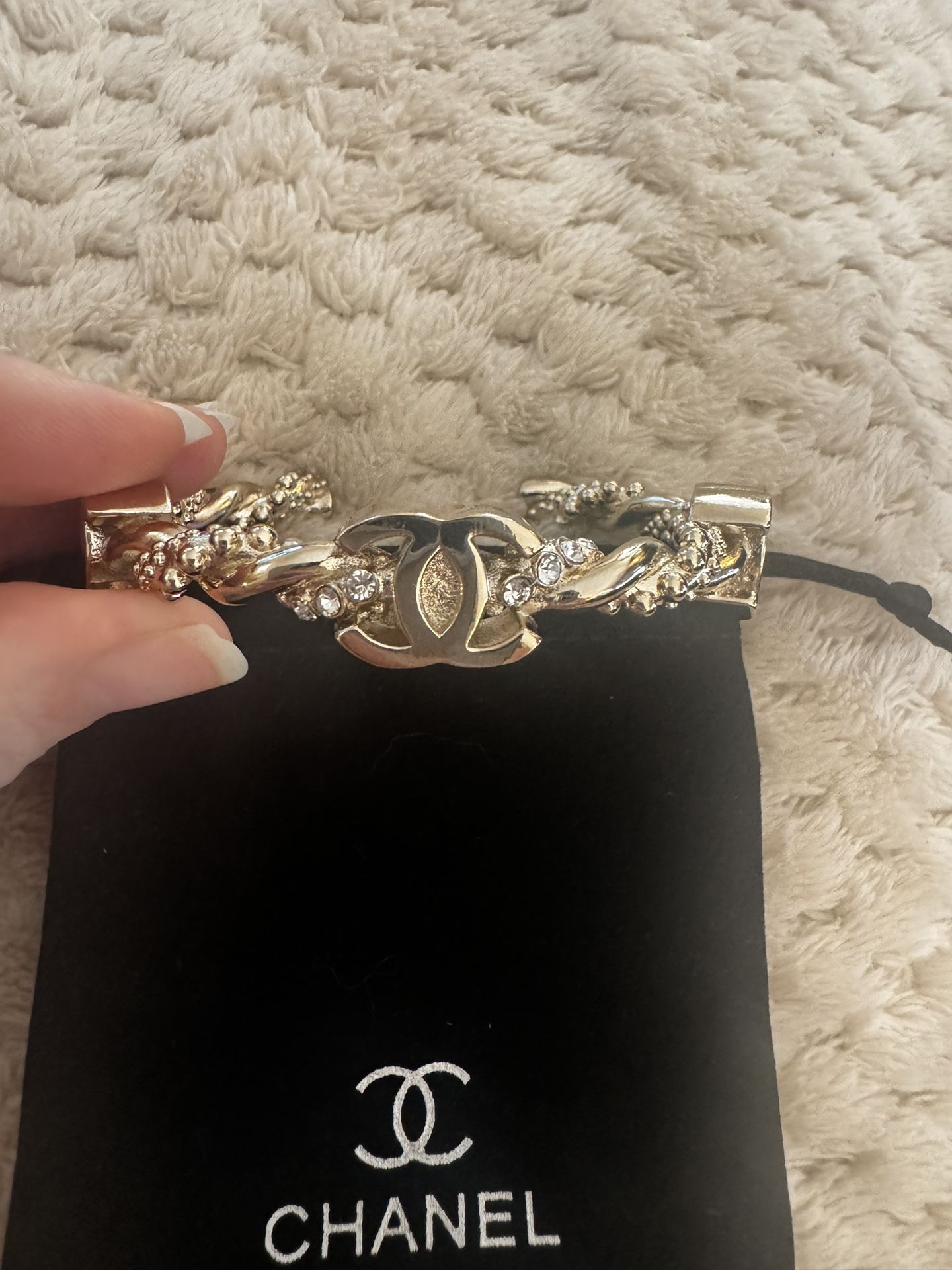 Chanel Triple CC Bracelet Bangle Cuff Gold Silver Tone Rhinestones Authentic Stamped Heavy