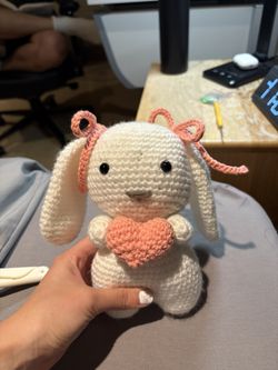 Coquette Bunny – Handmade Crochet Plush | Signature Edition | Custom Heart Colors