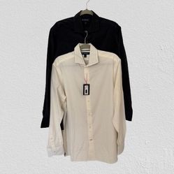 2 of $159 NWT Cremieux Men's Long Sleeve Button Down Cream & Dr. Navy Shirt, Sz L