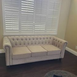 Beige Tufted Sofa Like New 