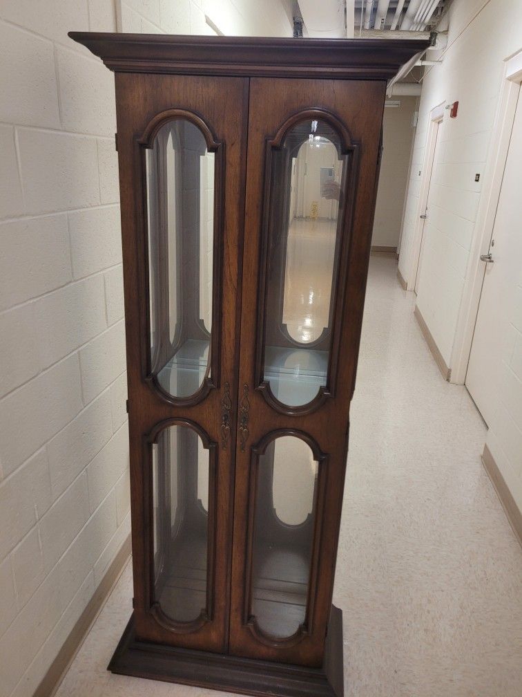 Antique Glass Mirror Storage Shelf w/ Lights