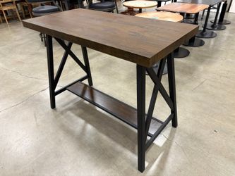Rustic Finished Farmhouse Counter Height Pub Table with Black Metal Frame