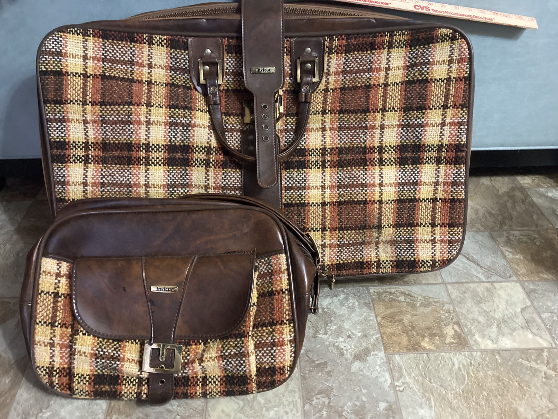 Vintage Invicta Plaid 2 Piece Luggage Set