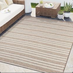 5' x 7'  Indoor/Outdoor Area Rug-Beige-Horizontal Striped-Brand New