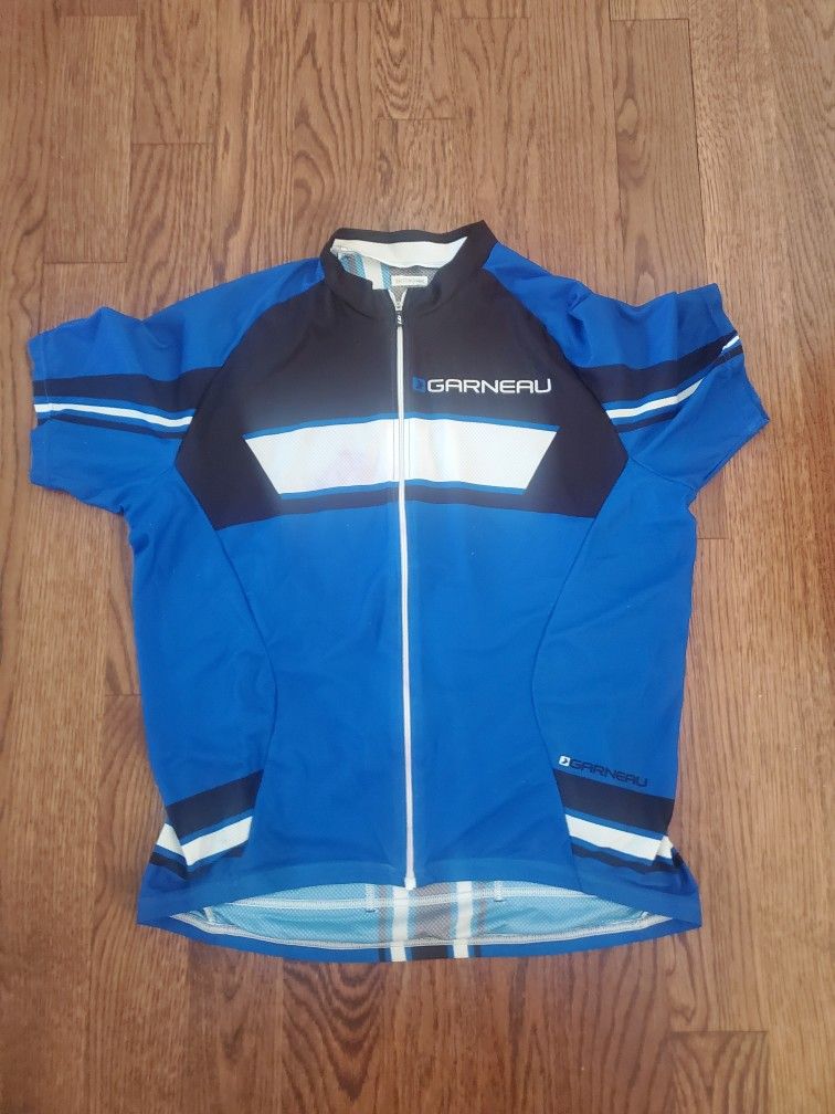 Garneau Cycle Jersey - Bicycle Shirt Size large  Polyester - BIKE - WHITE Black BLUE