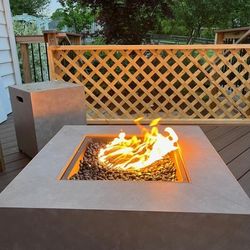 30 in. W 50000 BTU Grey Steel Propane Outdoor Fire Pit with Tank Holder and Fire Glass