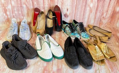 9 pairs designer gucci louboutin chanel yeezy shoes and heels