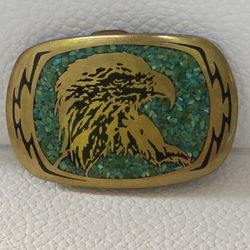 Brass Turquoise Eagle Hawk Falcon Hippie Veteran Biker 1981 Vintage Belt Buckle