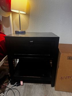 Black Nightstand with Drawer and Shelf