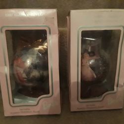 Set Of 2 Holiday Barbie Round 4" Decoupage Christmas Ornaments W/ Stands - New 