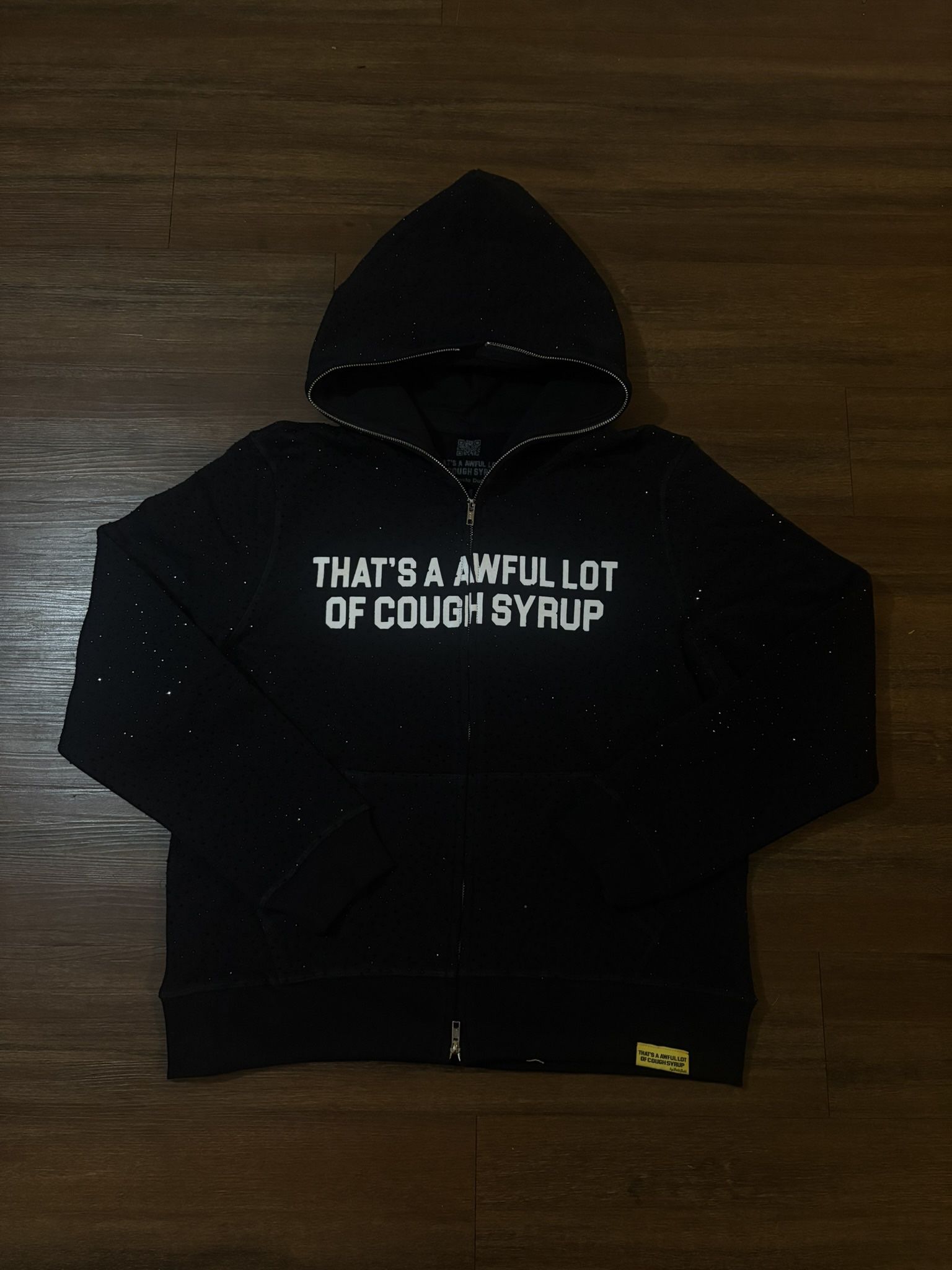 Awful Lot of Cough Syrup Black Rhinestone Full Zip Hoodie