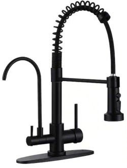 Kitchen Faucet Pull Down Sprayer with Drinking Water Filler and 3-Mode Spout with Deck Plate in Matte Black