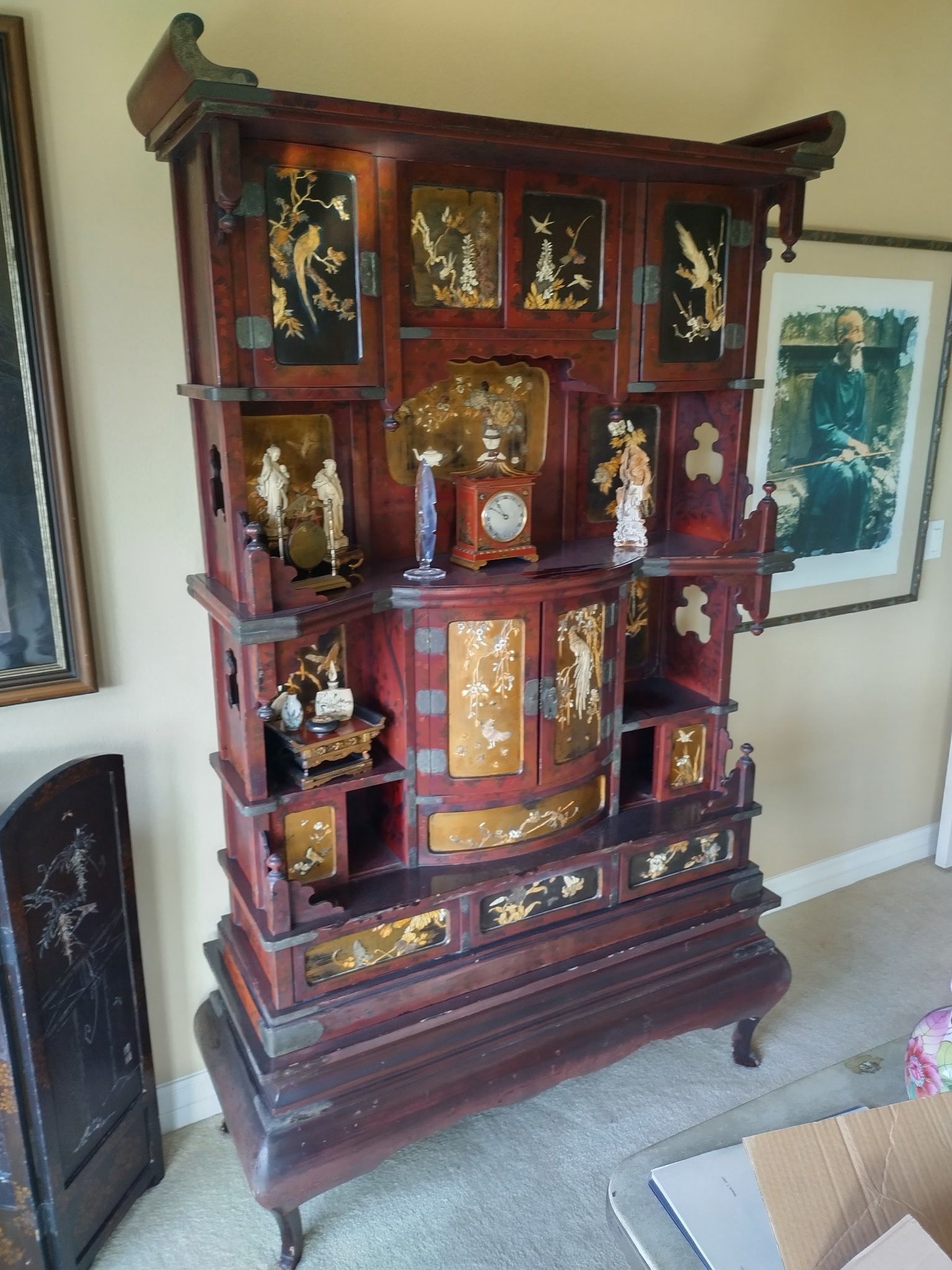 Antique Japanese Lacquer Cho-Dansu Curio Cabinet