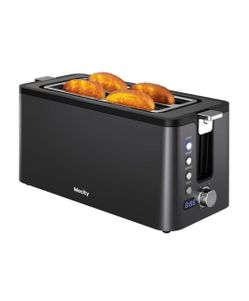 Mecity 4 Slice Toaster, Long Slot Toaster with Timer, Bagel, Defrost, Reheat, Cancel Functions, Warming Rack, Removable Tray, 6 Browning Settings, Ext