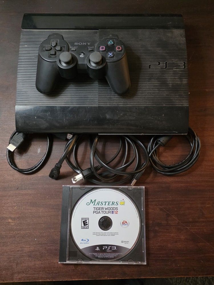 PlayStation 3 PS3 Slim w/ 1 Controller, 1 Game, All Cords