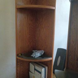 Corner Wood Shelving With Glass Shelves..