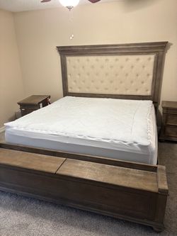King Bed Frame with Tufted Upholstered Headboard