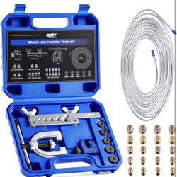 3/16 in Brake Line Kit, Brake Line Flaring Tool Kit with 25 ft Brake Line, 16 Fittings & 4 Unions, Double & Single Flaring Tool Kit for Most Hydraulic