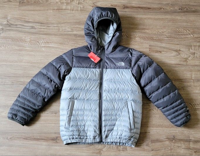 NEW The North Face Boys Reversible Down 550 Fill Rev Jacket Gray Sz M 10/12 NWT