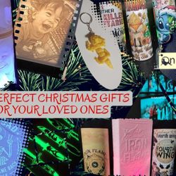 Custom Christmas Tumbler, Keychains, Bookmarks, Wax warmers, Photo lightboxes, Decals, 3D Prints