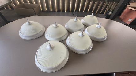 Set of 7 White Dome Flush Mount Ceiling Lights