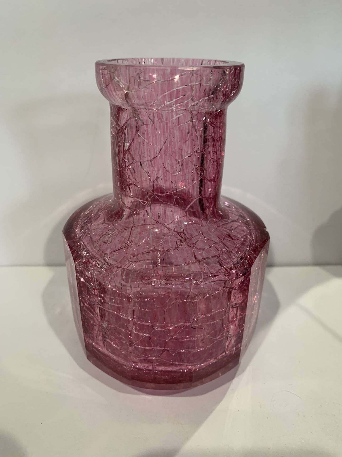 Pink Vintage Crackle Glass Flower Vase 