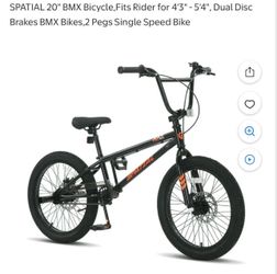 SPATIAL 20" BMX Bicycle,Fits Rider for 4'3" - 5'4", Dual Disc Brakes BMX Bikes,2 Pegs Single Speed Bike
