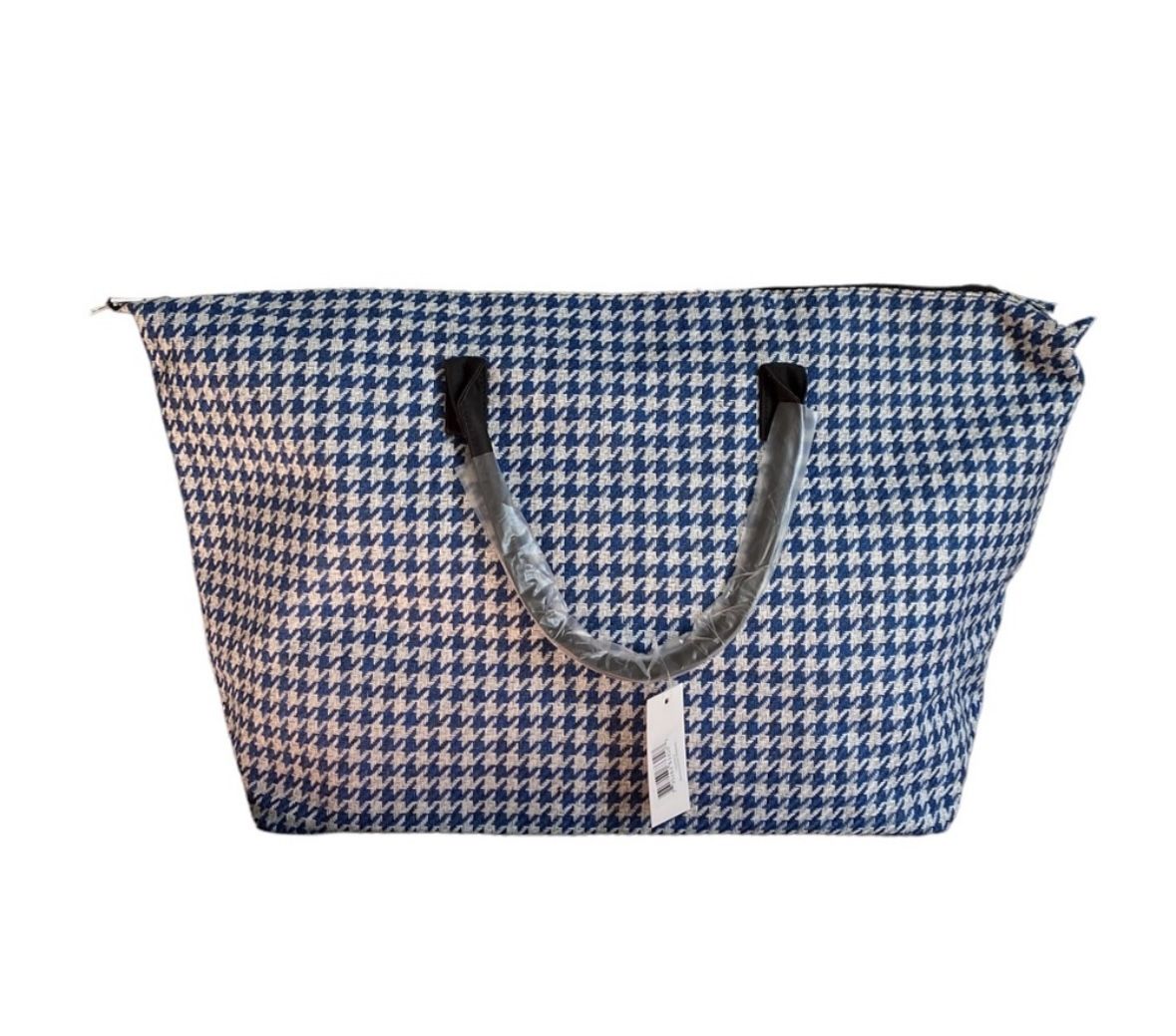 LuLu Dharma Blue/White Houndstooth Weekender Travel Tote Bag