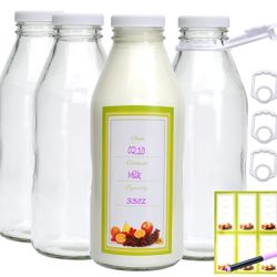32 Oz Glass Milk Bottles With Plastic Handle 4 New In Open Box